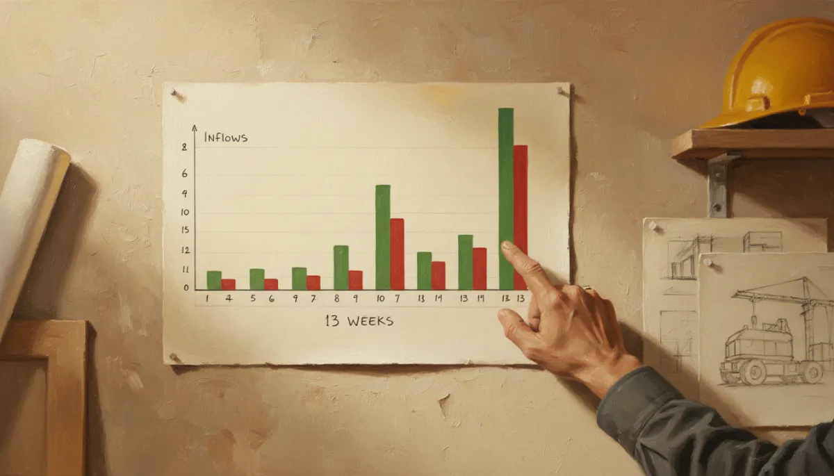Canvas oil painting of a 13-week cash chart with inflows and outflows