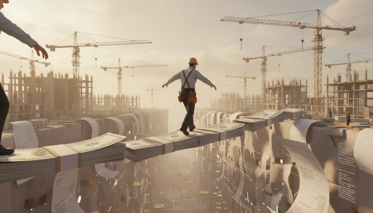 3d render digital art of contractor balancing over a financial gap